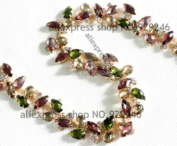 

2.1cm multicolors purple brown pink resin rhinestone chain gold trims for hair dress collar garments sewing accessory
