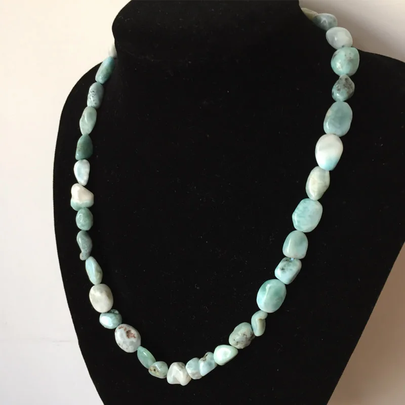 

Unique Natural Stone Blue Larimar Freeform Nugget Shape Approx 5-7/8-12mm Beads Necklace with 35/40/45/50/55/60/70/90cm Custom