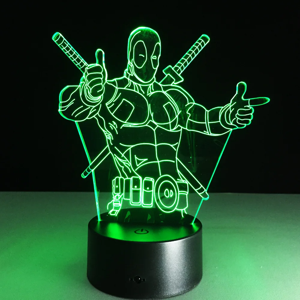 Fashion 3D Deadpool Action Figure LED Illusion Night Light RGB Living
