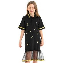 Детское черное платье для девочек, летняя одежда шифоновые подростковые платья с длинными рукавами г., новая мода для детей 6, 10, 12, 14 лет