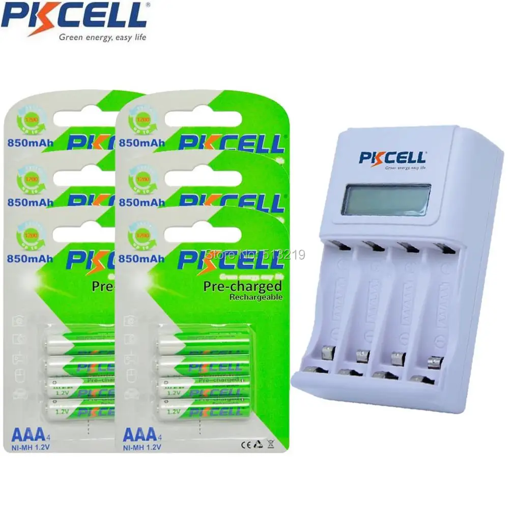 

24Pcs PKCELL Pre-charged AAA Rechargeable Battery 4slot EU/US LCD Charging Indicator Charger For 1to4pcs AA/AAA NICD/NIMH Batter
