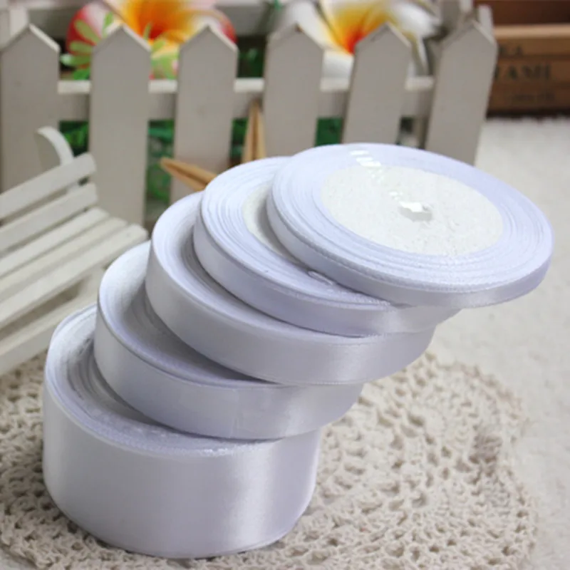 

25 Yards white Silk Satin Ribbon Wedding Party Decoration Gift Wrapping Christmas New Year Apparel Sewing Fabric Ribbon