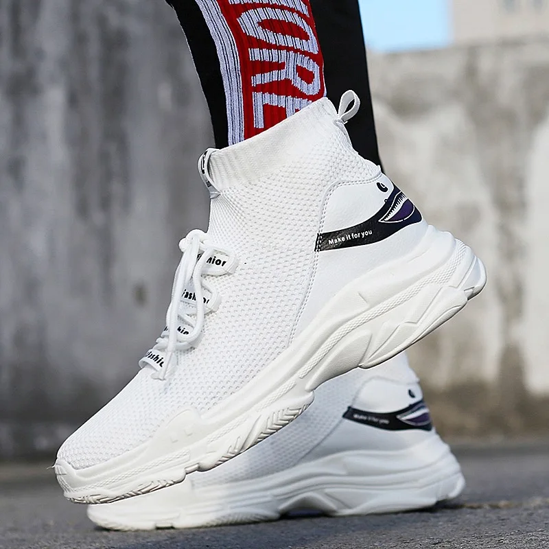 JINBEILEE Shark Sneakers Men Knit Upper Breathable Sport Shoes Chunky Shoes High Top WALKING Shoes For Men 