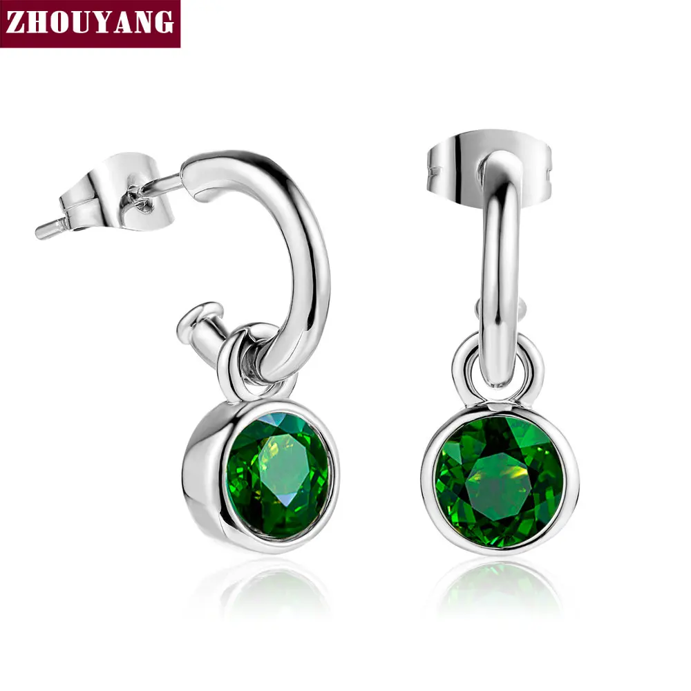 

ZHOUYANG Simple Style Green Cystal Silver Color Stud Earring For Women ZYE070 Top Quality