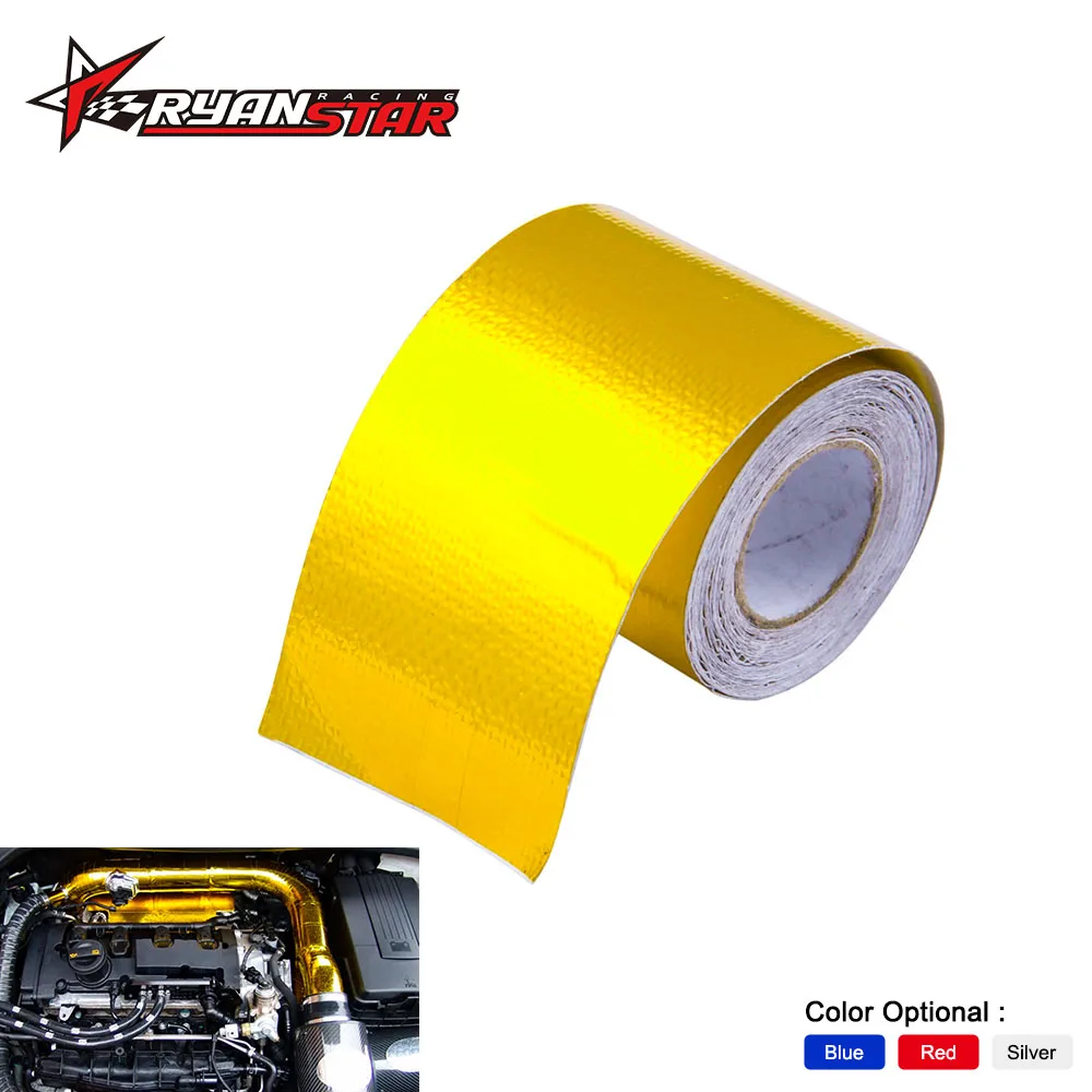 

2 Inch * 5M Reflect Gold Foil Insulation Thermal Tape Intake Wrap Reflective Heat Engine Exhaust Pipe Heat Protection Resistant