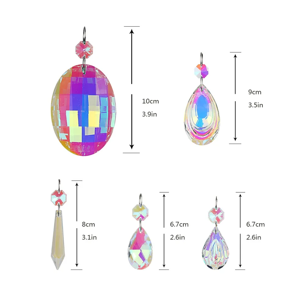 H&D 18pcs Colorful Lamp Prisms Parts with Octagon Bead Chandelier Glass Crystals Hanging Drops Pendants