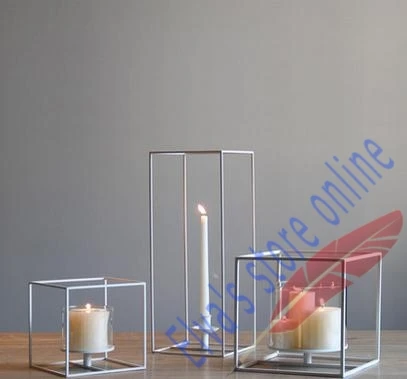 

21.5cm x 21.5cm x 21.5cm Metal Iron Candle Holder Stand Art Geometry Cube Candle holder Decoration