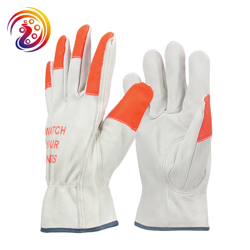 

OLSON DEEPAK Cow Leather Factory Driving Gardening Protective Fluorescent Work Gloves HY016 Free Shipping