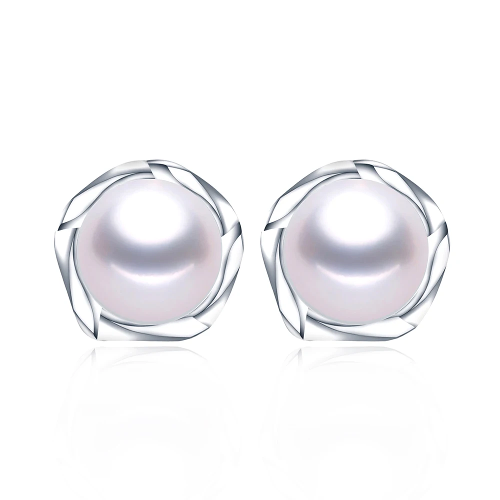

2016 Fashion Natural Pearl Earrings For Women 925 Sterling Silver Jewelry 8-9mm Water Stud Pearl Earrings Quality Wedding Gift