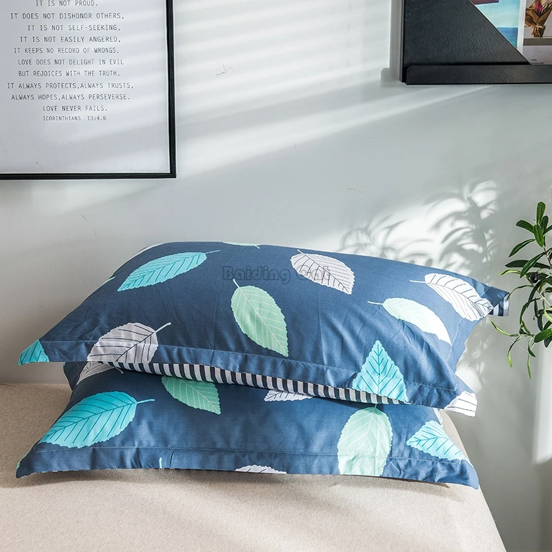 

2019 Spring Blue Tree Leaf Printed Pillowcase Adult Kids Sleep Pillow Cover One Pair 100% Cotton Pillowcases Pillow Sham 48x74cm