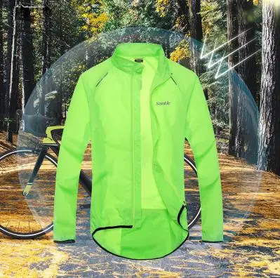 

Santic Men Cycling Windproof Jackets Sun-protective Anti-splashing Water UPF30+ Cycling Clothings Skin Coat Green C07015V