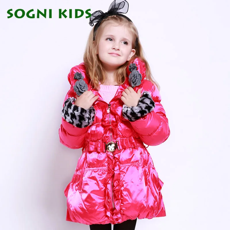 90 White Duck Down Jackets New 2016 Brand Children Long Thick Down Coats Parkas Waistband Lace