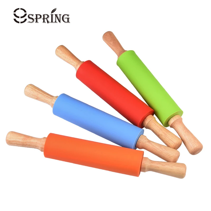 Buy 30cm Non stick Silicone Rolling Pin Wood Handle
