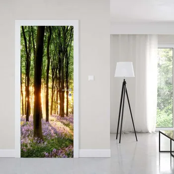 

3D Door Sticker Sunrise Forest For Living Room Bedroom PVC Self Adhesive Wallpaper Vinyl Waterproof Wall Stickers