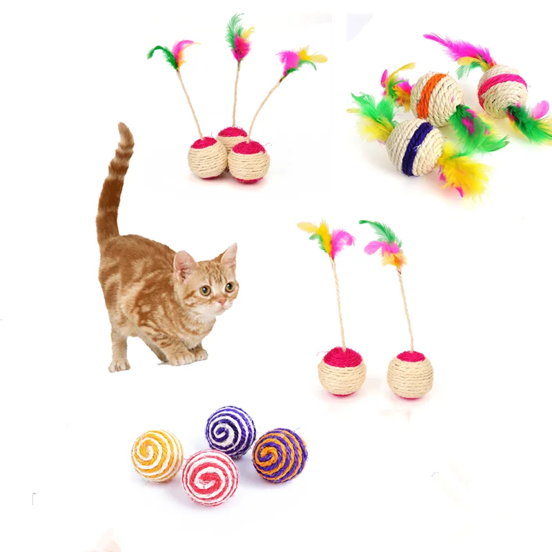 

Natural Sisal Ball Toy for Cat Scottsish Fold Persian Cat Feather Ball Toys Tease Cat Sisal Toy Pet Products Drop Shipping