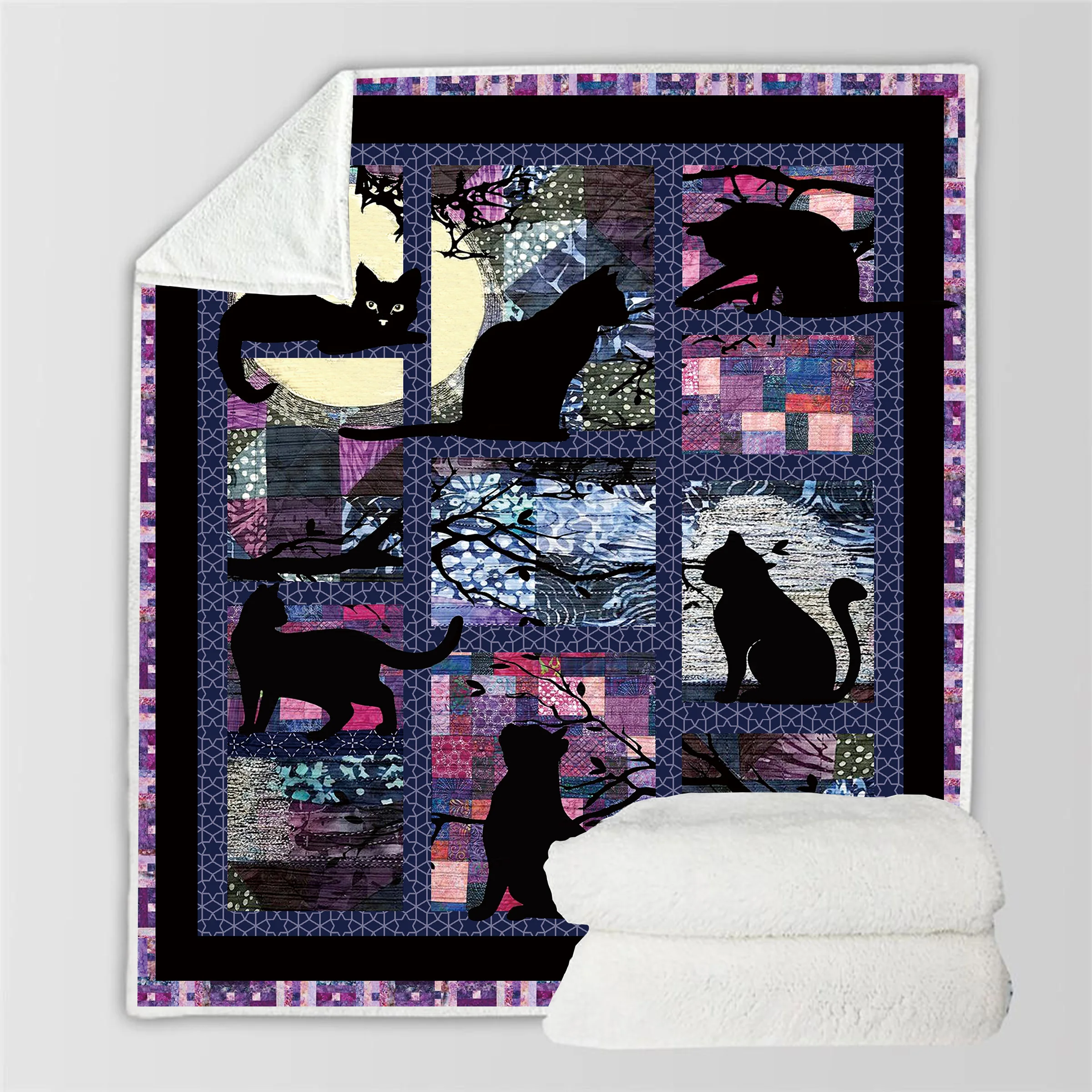 

3D Cat Sherpa Blanket Back to School Crest Scotland Pattern Custom Bed Sofa Printed Fleece Plush Throw Blanket Bedspread Blanket