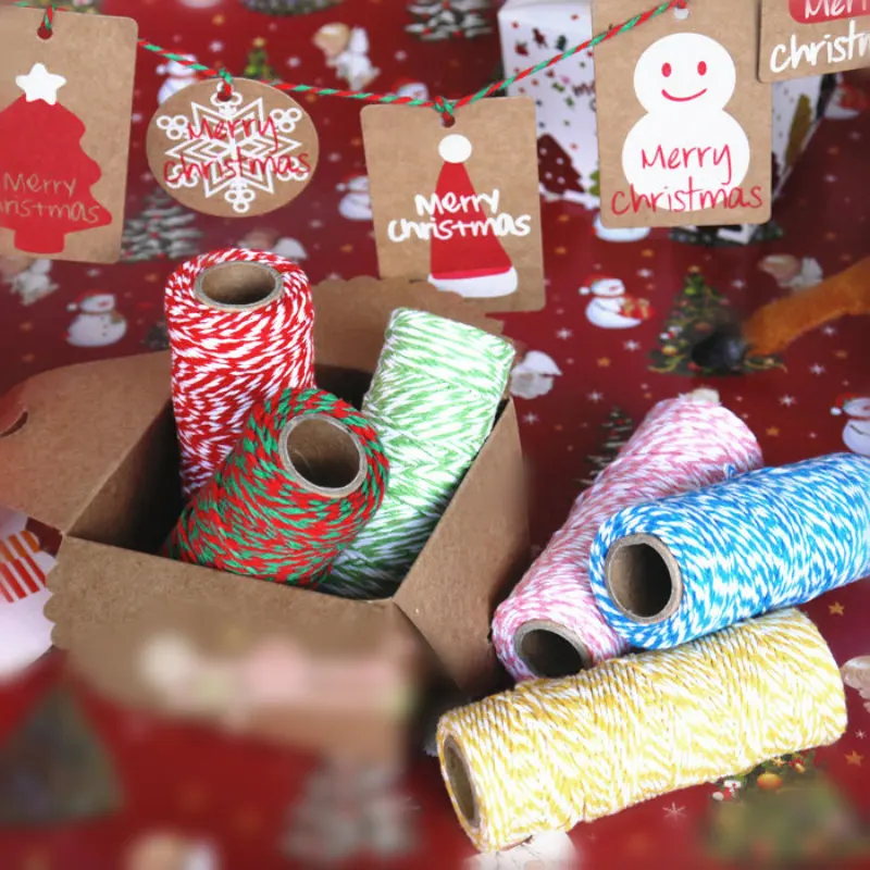 Упаковочные шнуры для выпечки рождественские подарки цветная бирка коробка для юэбина хлопчатобумажная линия упаковка ювелирных изделий веревка 2 мм* 50 м