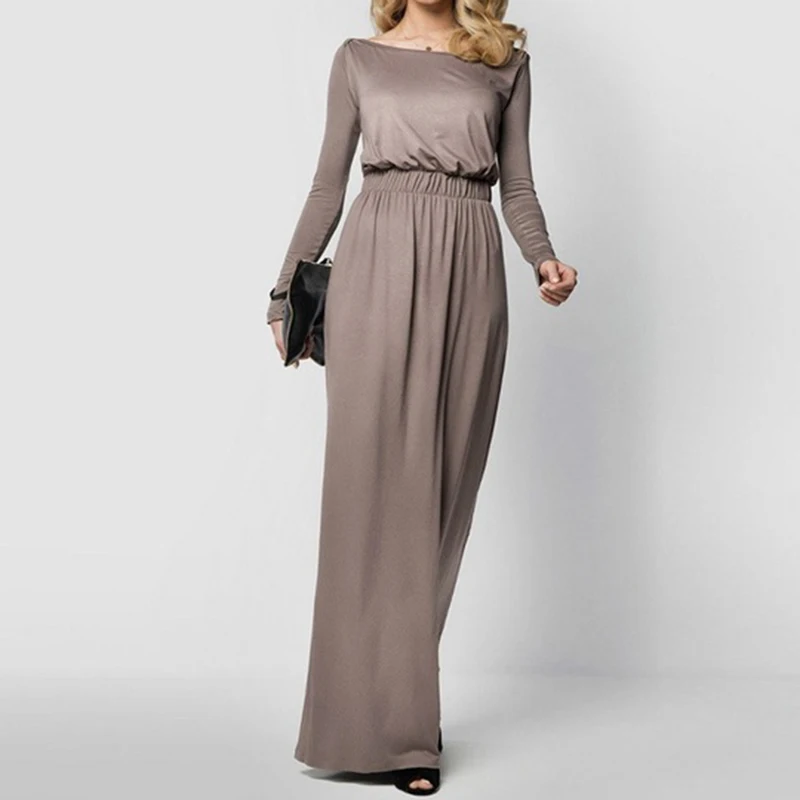 New Spring Autumn Dress Elegant Ladies Party Long Sleeve Slash Neck Floor Female Casual Beach Vestidos | Женская одежда