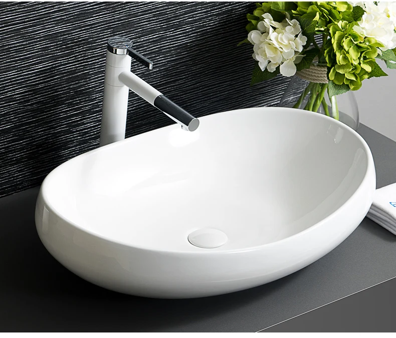 Europe Vintage Style Ceramic wash basin wash basin black ceramic basin oval white counter top wash basinjpg (3)