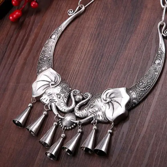 Ожерелья и кулоны Miao серебряные аксессуары для танцев Павлин слон Loong Форма Ретро Большой воротник этнические подвески - Окраска металла: 3