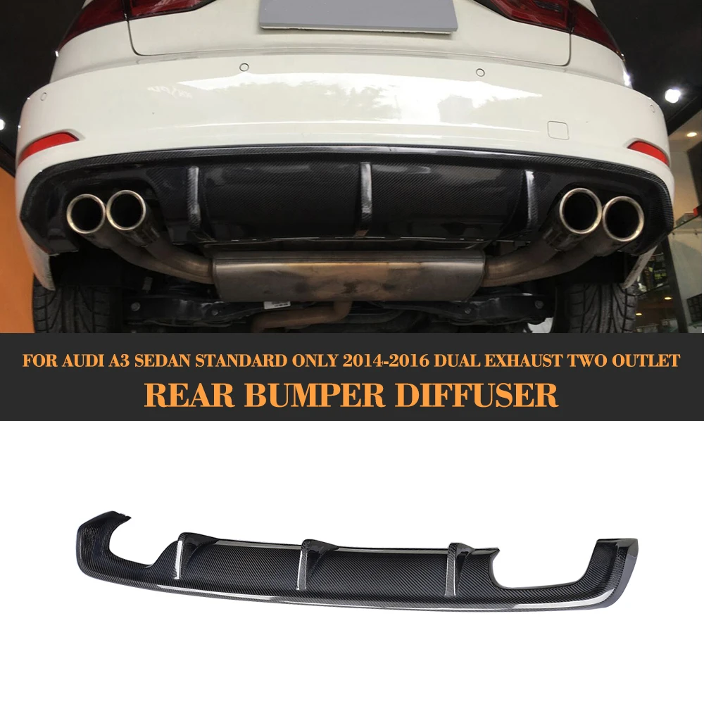 

Car Rear Bumper Diffuser Lip Spoiler For Audi A3 8V Standard Sedan 4 Door 14-16 Non Sline Four Outlet Black FRP Rear Diffuser