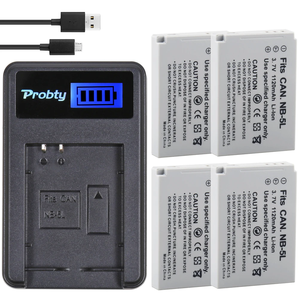 4Pcs Nb-5L Nb 5L Batteria + Usb Lcd Caricabatteria Per Canon Powershot Sd790Is Sd850Is Sd870Is Sd880Is Sd890Is Sd970Is Sd990Is Sx200Is