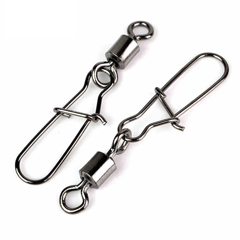 200pcs Stainless Rolling Swivel With Snap Duolock Fishing Hook Lure Connector 