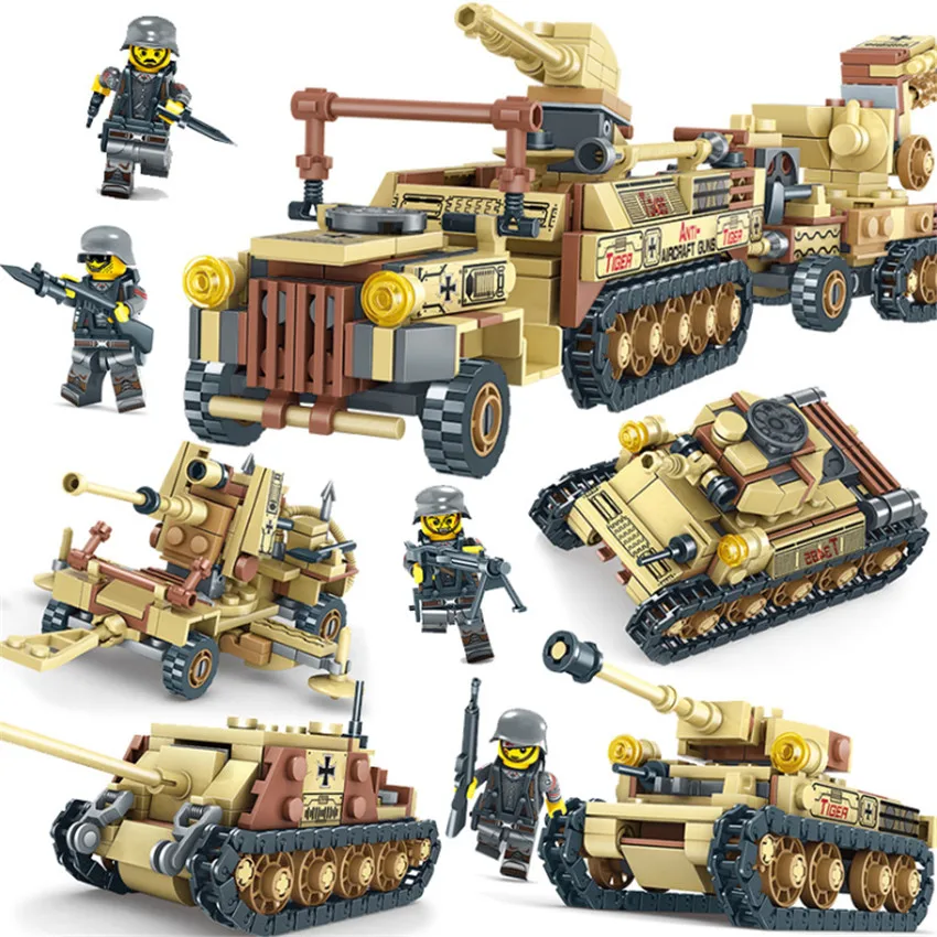 

KAZI 678Pcs Legoingly SWAT Military Tank Weapon Super Army 4in1 Thunder Fire Army Car Vehicle Building Block Toys for Children