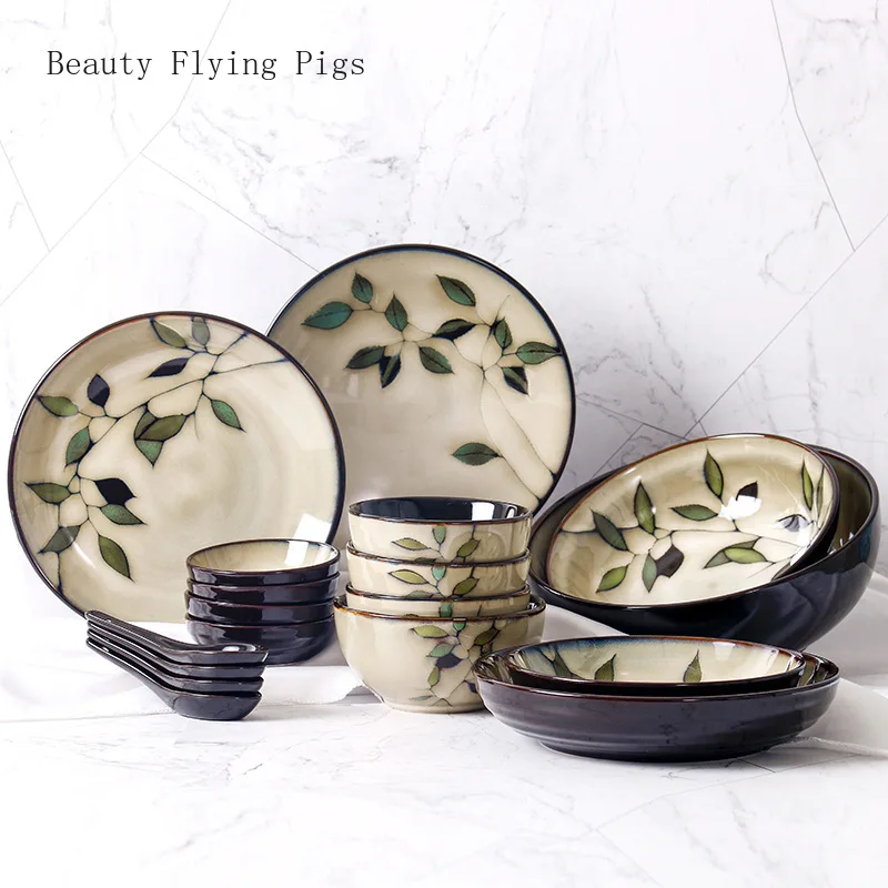 New Japanese and Korean ceramic tableware creative hand-painted plate rice bowl soup bowl noodle bowl salad bowl water cup