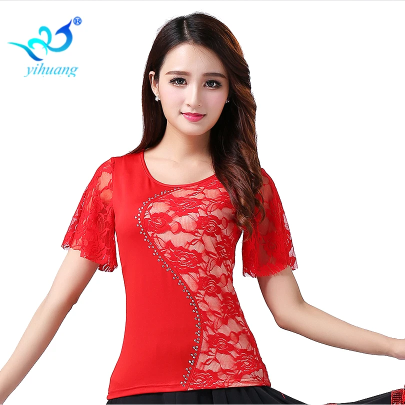 Ballroom Dance Costume Competition Tops Modern Standard Dancing Blouse Waltz Dancer Short Sleeves Latin Salsa Rumba #17