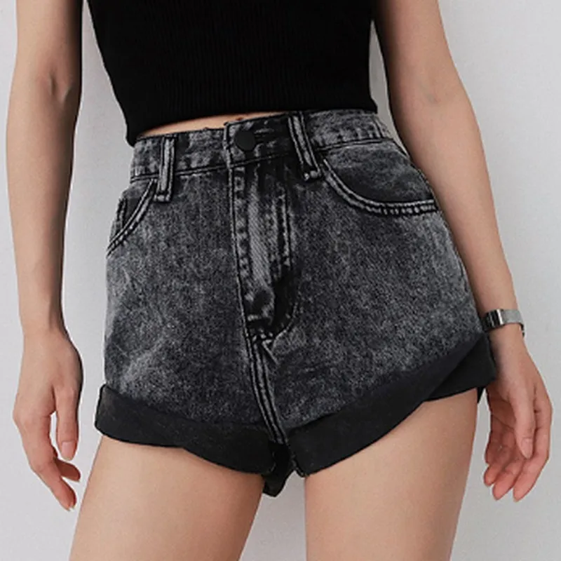 Летние корейские гофрированные женские шорты размера плюс, джинсовые шорты с высокой талией, женские прямые джинсовые шорты, уличные Короткие штаны для женщин