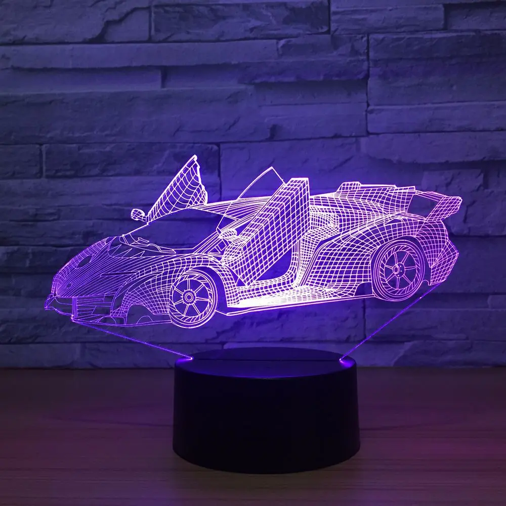 New Supercar 3D Lamp 7 Lampade Notturne A Led A Led Per Bambini Touch Usb Lampara A Led Lampe Baby Sleeping Nightlight Lampada Per Bambini 