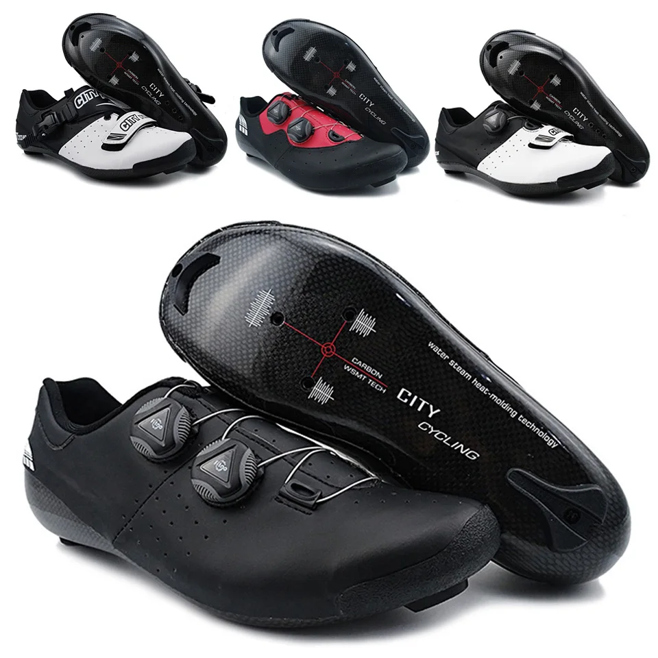 Zapatos de Ciclismo de ciudad moldeables por calor 3 K fibra de carbono para bicicleta de carretera hebilla o 1/2 cordones de zapatos auto-bloqueo termoplástico bicicleta Zapatos de Ciclismo de ciudad moldeables por calor 3 K fibra de carbono para bicicleta de carretera hebilla o 1/2 cordones de zapatos auto-bloqueo termoplástico bicicleta