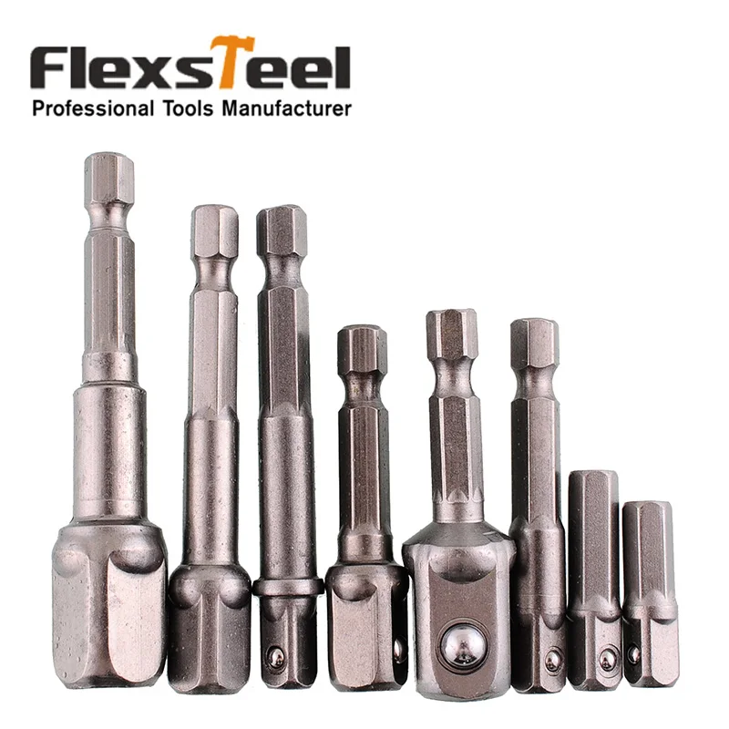

8pcs CRV Chrome Vanadium Steel Square Drive Socket Adapter Power Set Impact Hex Shank 1/4" Extension Drill Bits
