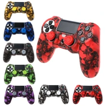 OOTDTY Skull Silicone Gamepad Cover Case + 2 Joystick Caps For PS4 Pro Slim Controller  