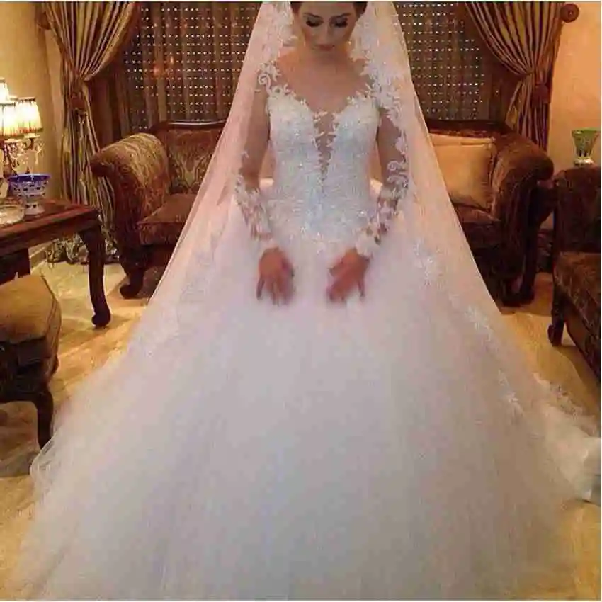 Princess Wedding dress Church Lace Long Sleeves Wedding Dresses 2016 ...