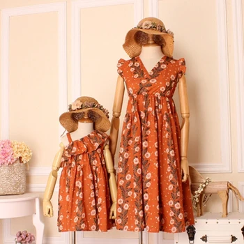 

Family Matching Dresses Mother Daughter Beach Summer Dress Clothing Flowers Bohemia Style Casual Clothes for Female Mom & Girl