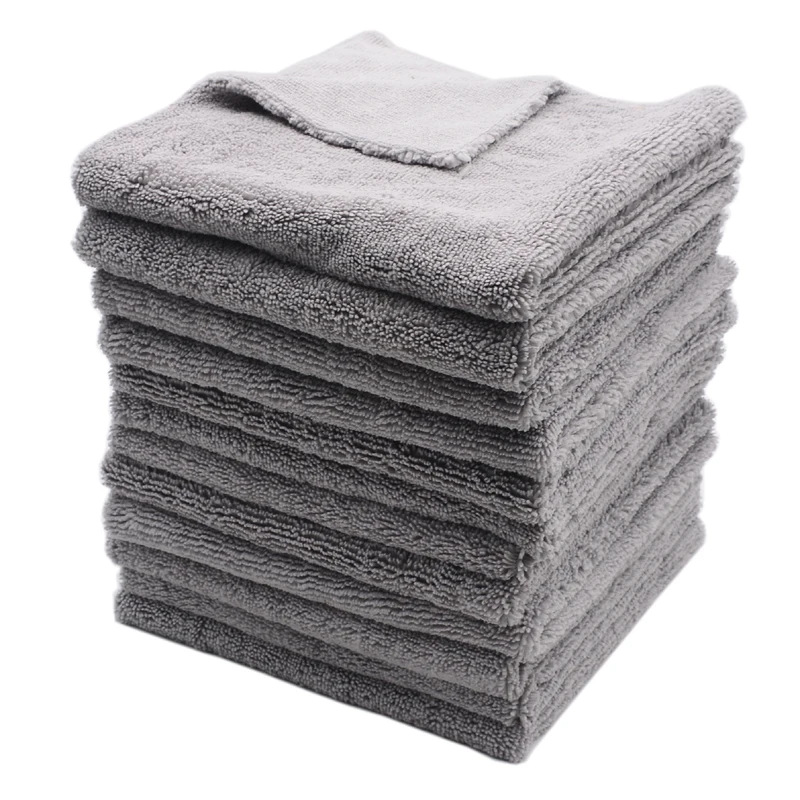 12Pcs  Microfiber Towel Edgeless  No Scratch Cleaning Clothes 16"x16" Blk/Wht 