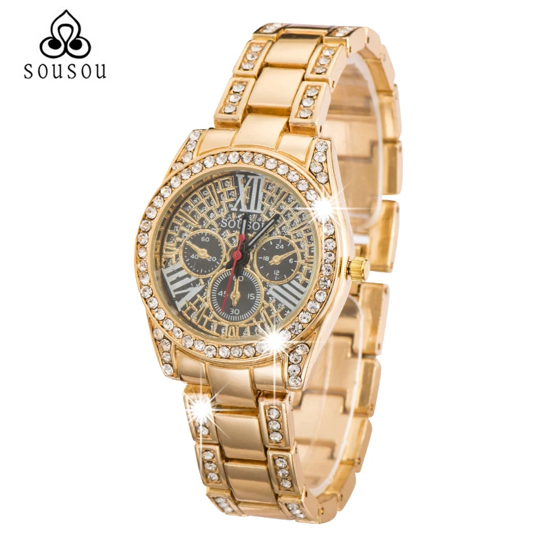 2016 Luxury Famous Brand Bling Watch Women Rhinestone Crystal Gold
