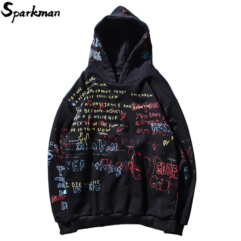 Для мужчин Harajuku граффити свитер с капюшоном хип хоп Уличная пуловер толстовки Мода городской костюмы Hipster осень 2018 хлопок