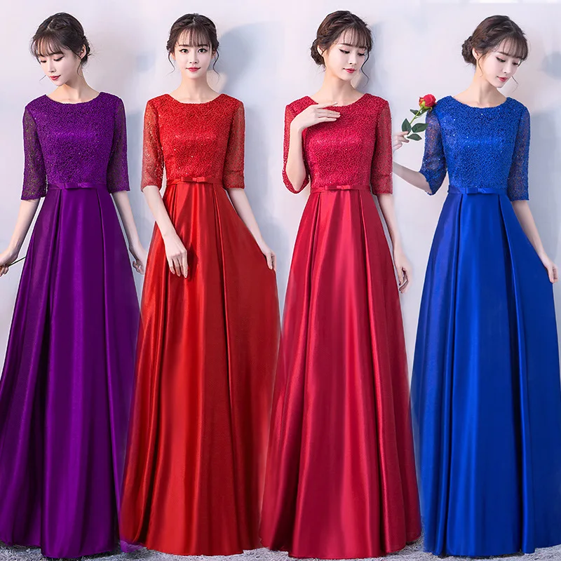 Новые Элегантные ретро женские атласные 1/2 рукав вечернее Макси-платье женские винтажные вечерние длинные платья vestidos robe