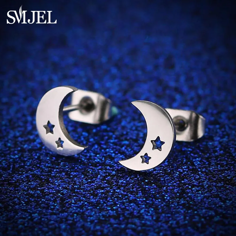 

SMJEL Tiny Moon Earrings Black Stainless Steel Stud Earring for Women Girl Birthday Gift Moon Jewelry Ear ohrringe