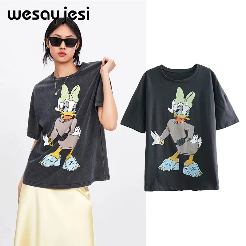 

2019 summer fashion t shirt women harajuku korean clothes streetwear cartoon duck print 100% cotton o-neck tshirt tops plus size