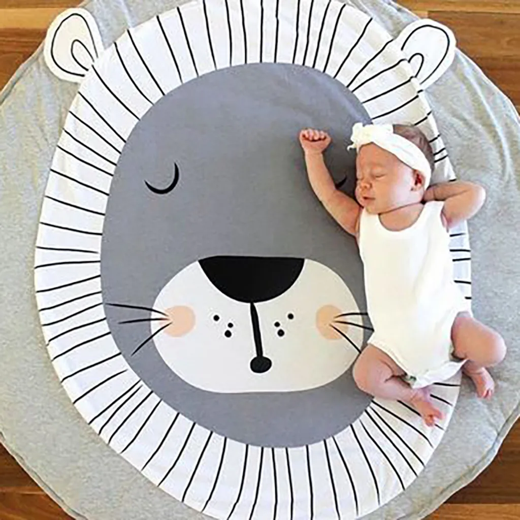 Одеяло анти-Sli коврик круглый ребенок детское одеяло хлопок большой мягкий утолщение 90x90 см домашний декоративный коврик со львом
