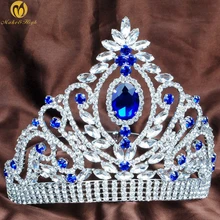 Blue Wedding Bridal Tiara Austrian Rhinestone Crystal Brides Headpiece Beauty Pageant Crown Prom Party Costumes Hairwear
