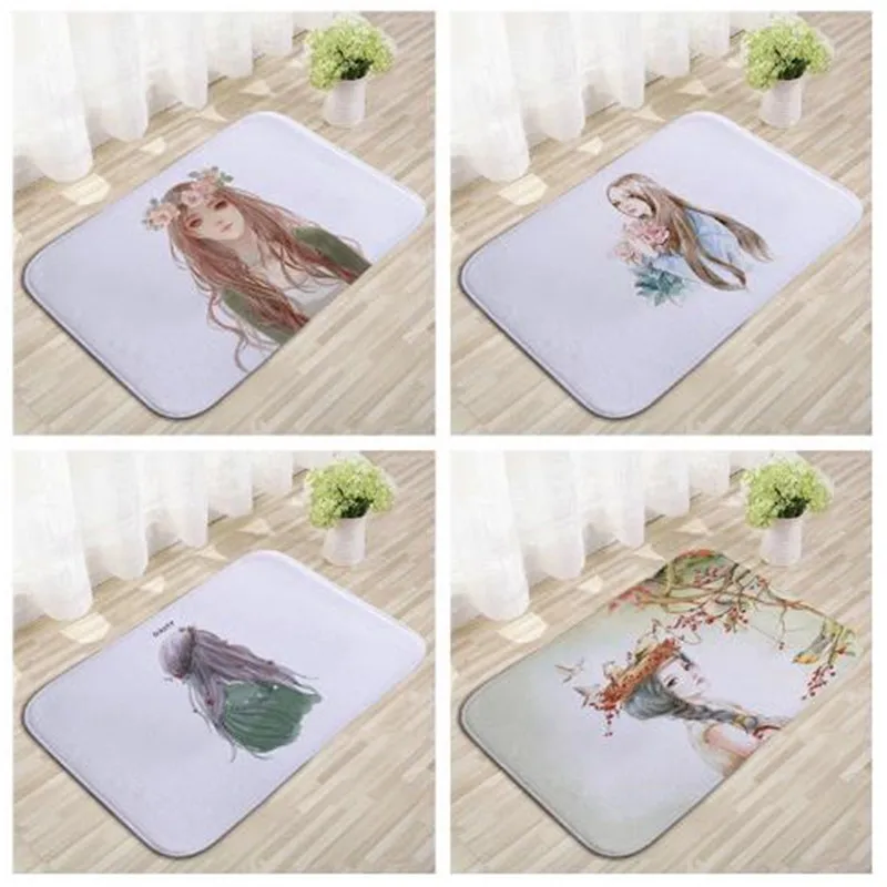 Cute Little Girl Door Mat High Quality Home Kawaii Anime Decor Soft
