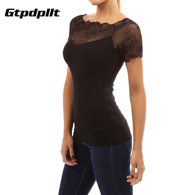 Gtpdpllt camiseta de verano para mujer 2018 camisa de encaje de manga corta Tops sexi camiseta de Mujer talla grande camiseta mujer Top camiseta femenina