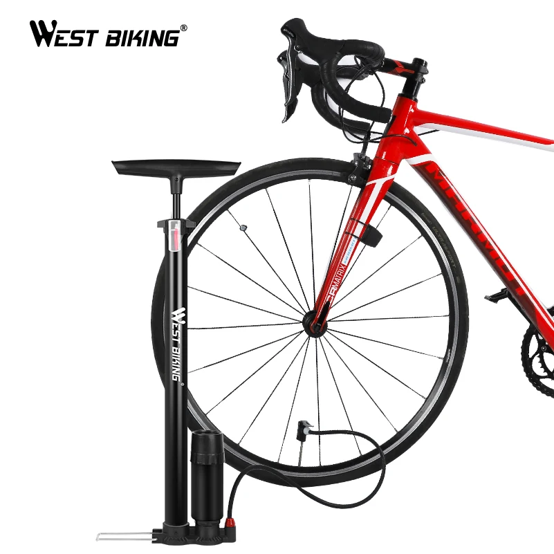 WEST BIKING насос для велосипеда, насос для подкачки ног для езды на велосипеде 160 фунтов/кв. дюйм с манометром и иглой для горного велосипеда, насос с клапаном Presta Schrader