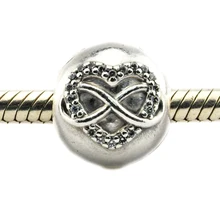 Подходит для Pandora Браслеты Бесконечность Сердце талисманы с Ясно фианит 925 пробы серебро бусины