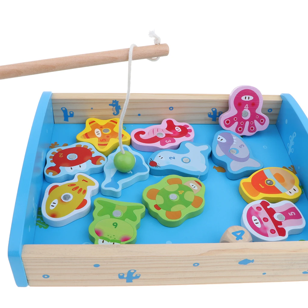  Baby Developmental 15pcs Wooden Magnetic Numbers Fishing Game Toy, Fine Motor Skills, Early Learning, Birthday Gifts